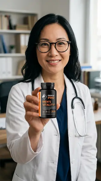 Doctor holding a bottle of AlphaFuel Pro