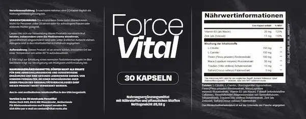 ForceVital supplement label