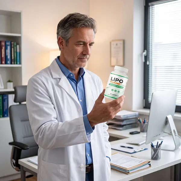 Doctor holding a bottle of LipoFlame