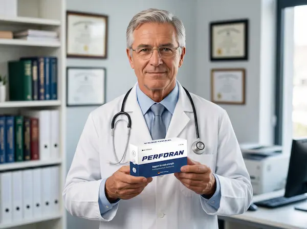 Doctor holding a box of Perforan