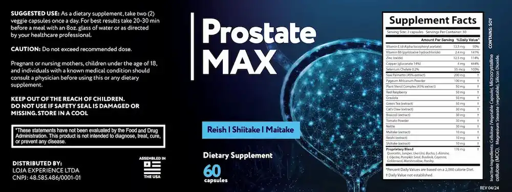 Prostate Max Official Supplement Label