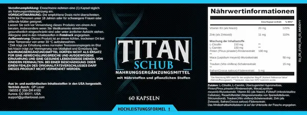 Titan Schub supplement label