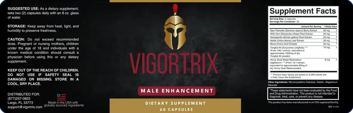 Vigortrix Official Supplement Label